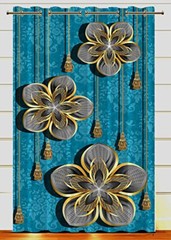 Polyester 3D Digital Beautiful Printed Door Curtain 7 Feet Pack of 2 Blue