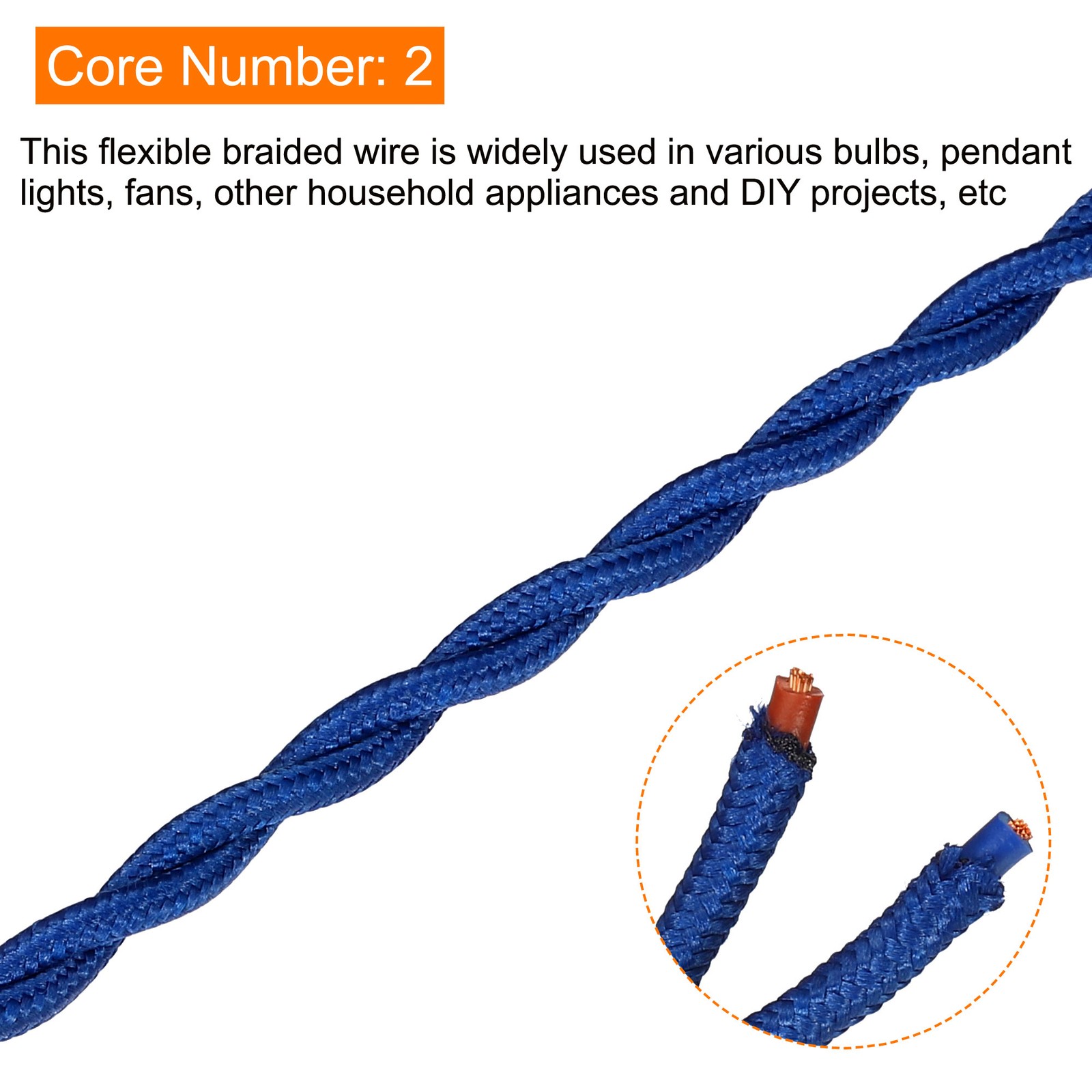 Twisted Cloth Covered Wire 2 Core 18AWG 5m/16.4ft,Electrical Cable,Blue gallery