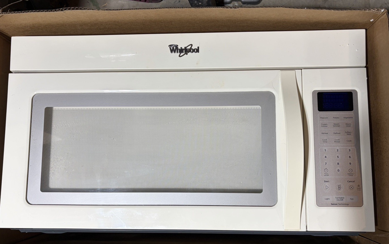 Maytag Over The Range Microwave Bisque with mounting bracket & glass tray, used gallery