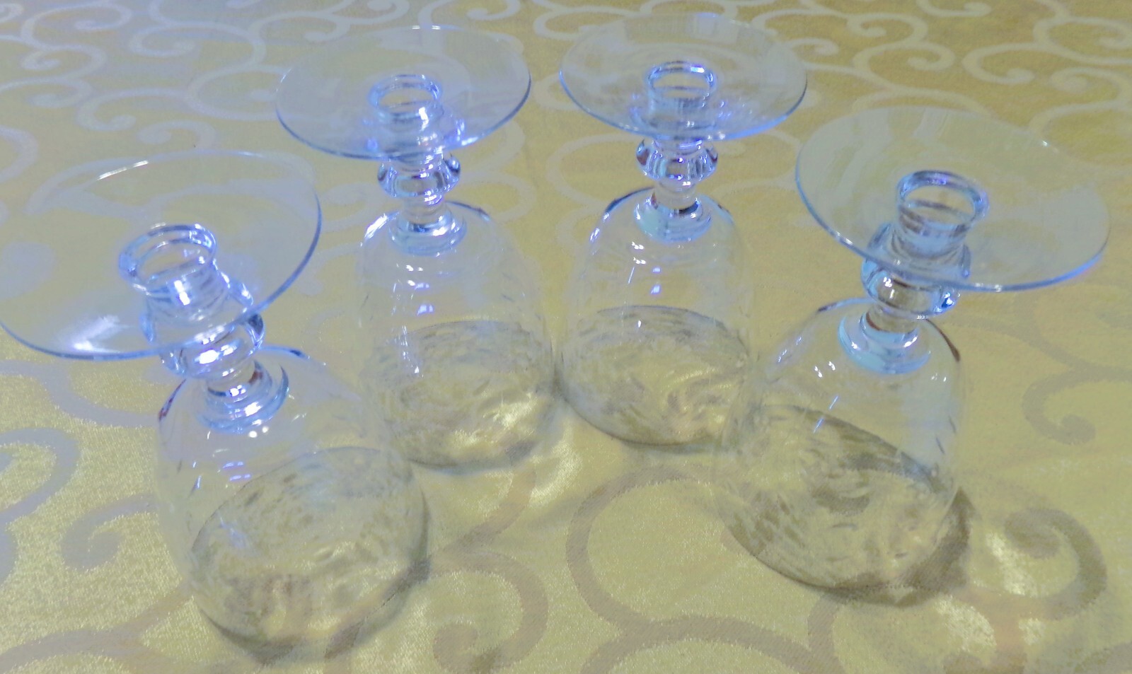 4 Crystal Goblets Cut Leaves & Dot w/ Stacked Wafer Stems 5 1/2" 8 Ounces EUC! gallery