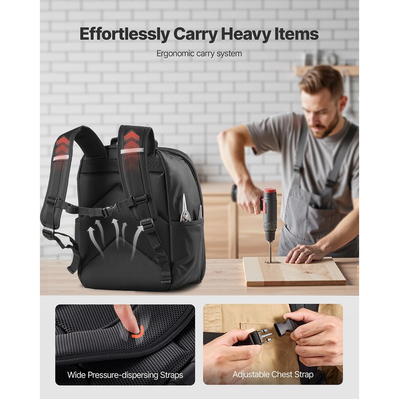 Tool Backpack 49 Pockets Tear-resistant Jobsite Backpack for Electrician gallery