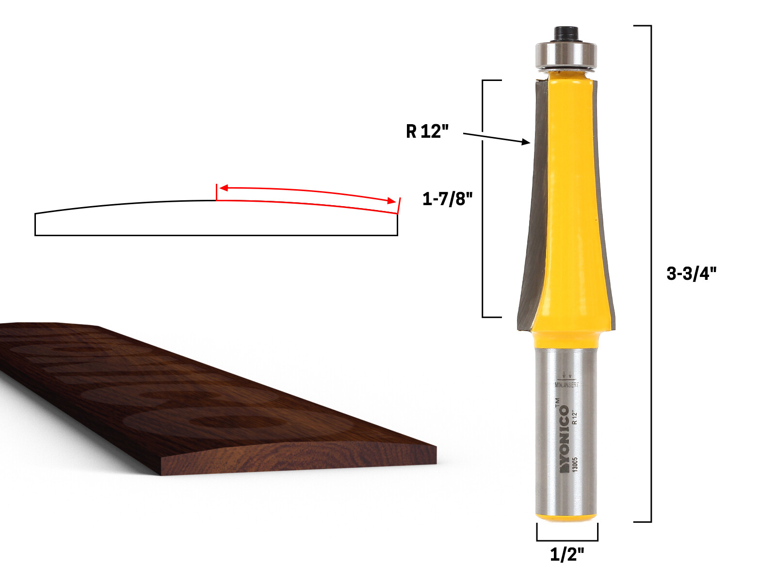 12" Radius Guitar Finger Board Radius Router Bit - 1/2" Shank - Yonico 13005 gallery