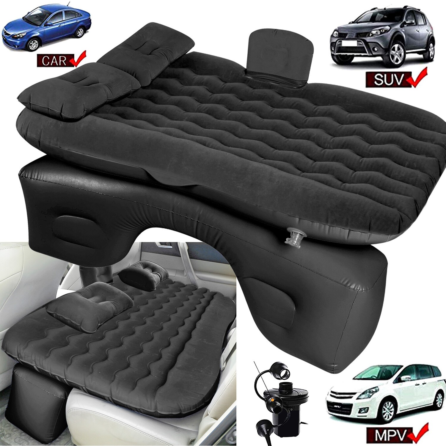 Inflatable Travel Car Air Mattress Back Seat Bed and Rest W/Pillows Pump and Bag gallery