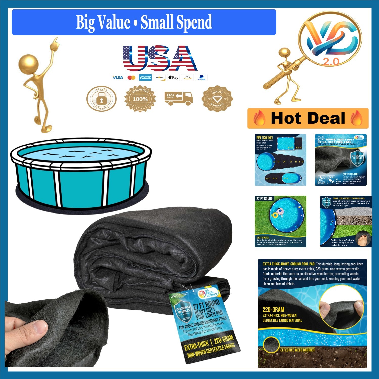 Ground Shield 27ft Round Heavy Duty Pool Liner Pad Protects Above-Ground Pools gallery