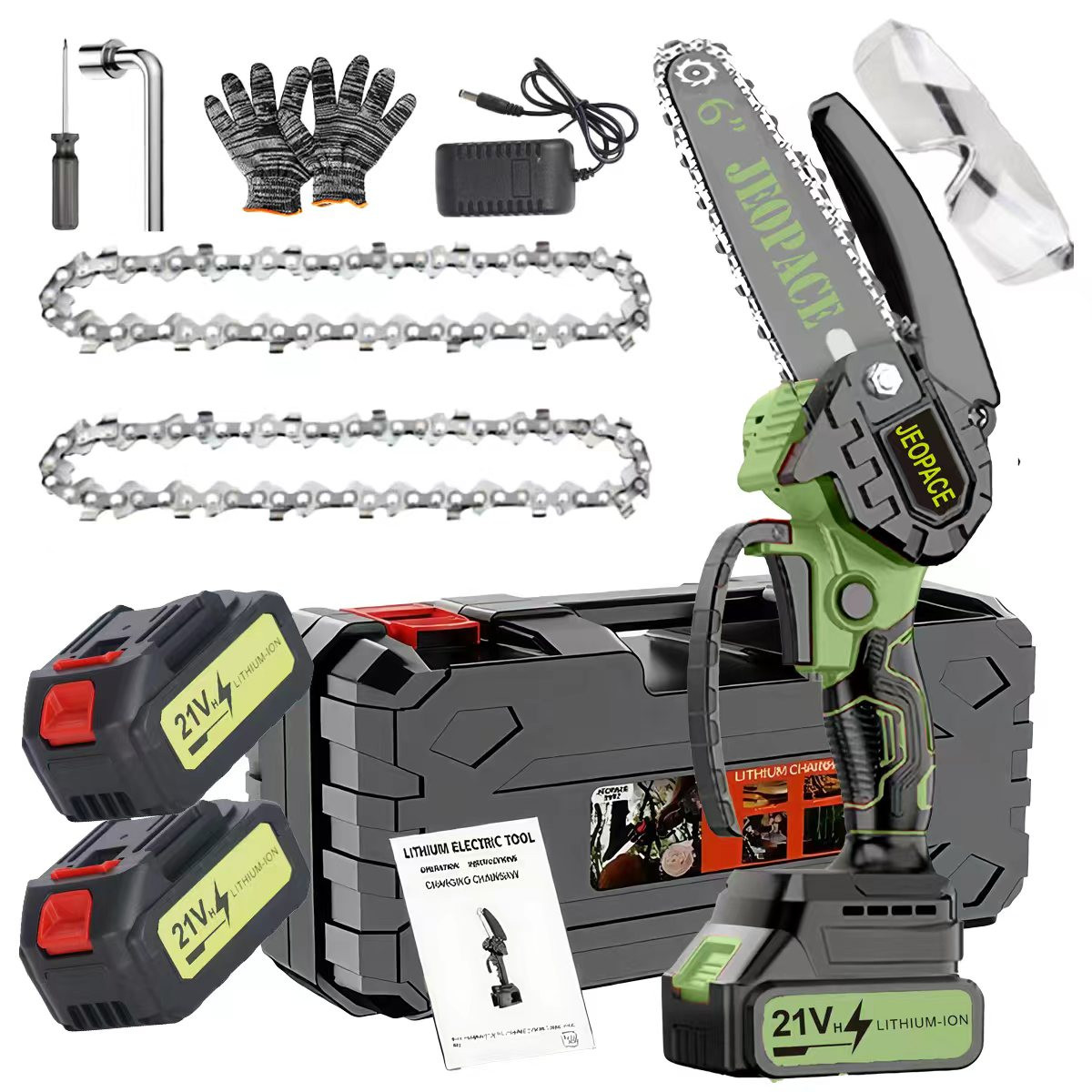Mini Electric Chainsaw 6 Inch Cordless Handheld Pruning Saw with 2 Batteries Kit gallery
