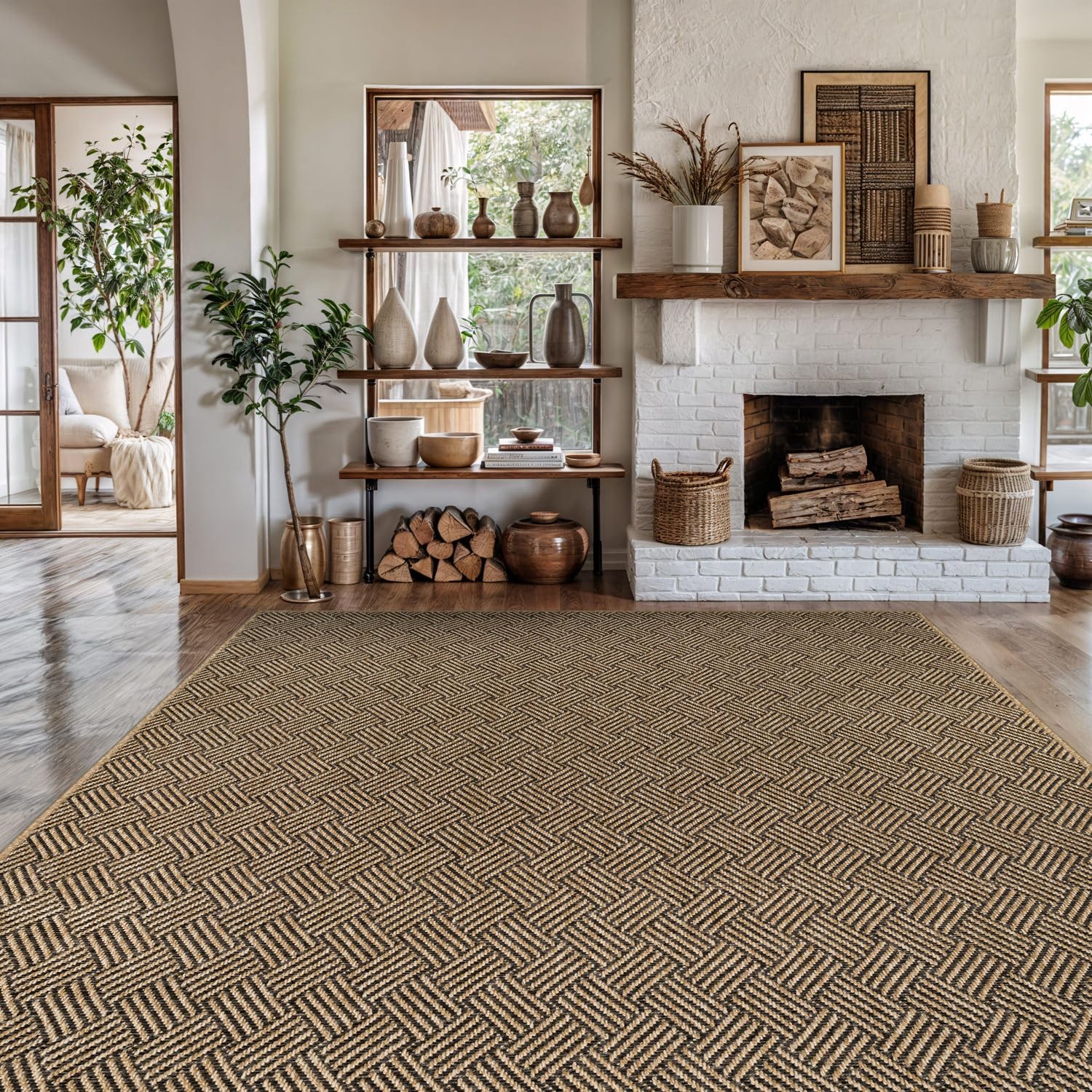 Area Rug 9x12 Herringbone Natural Jute Washable Indoor Outdoor WOO600 Luul Home gallery