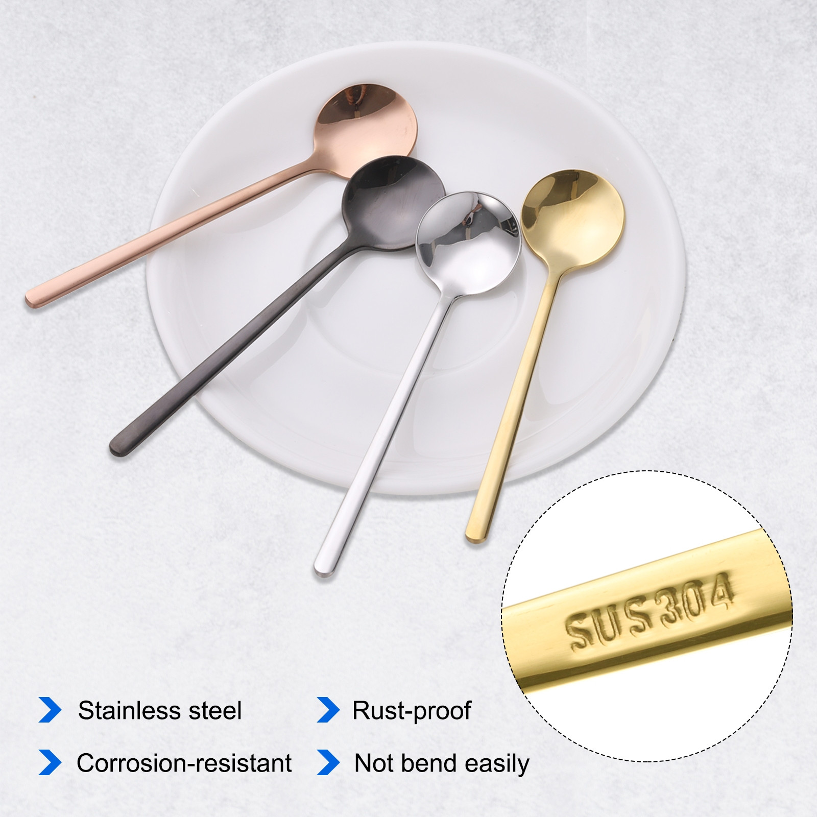 4pcs Espresso Spoons 5.1 Inches Stainless Steel Round Coffee Spoon Gold gallery
