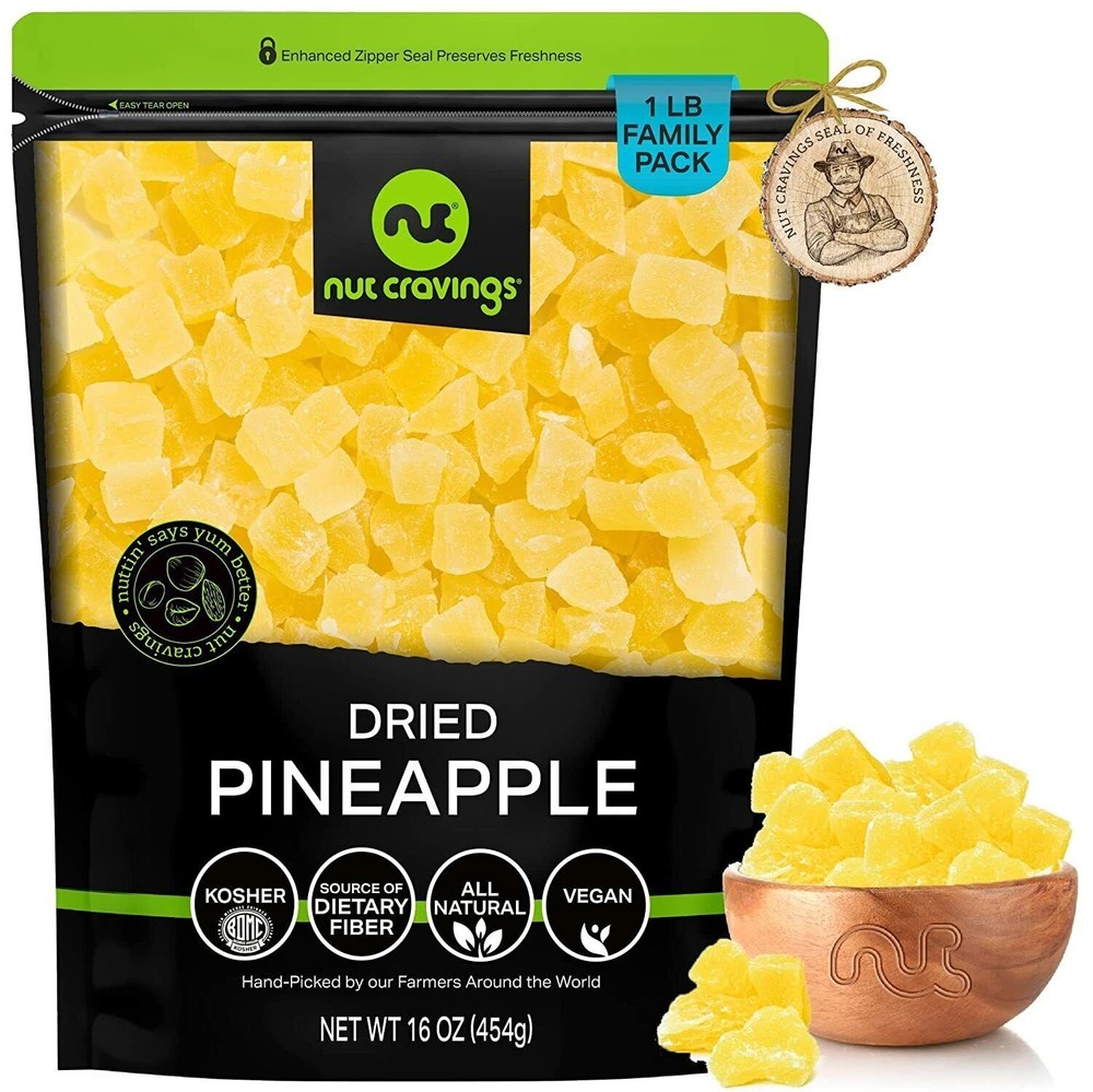 Sun Dried Pineapple Chunks, with Sugar Added, Sweet Dehydrated Fruit, Kosher