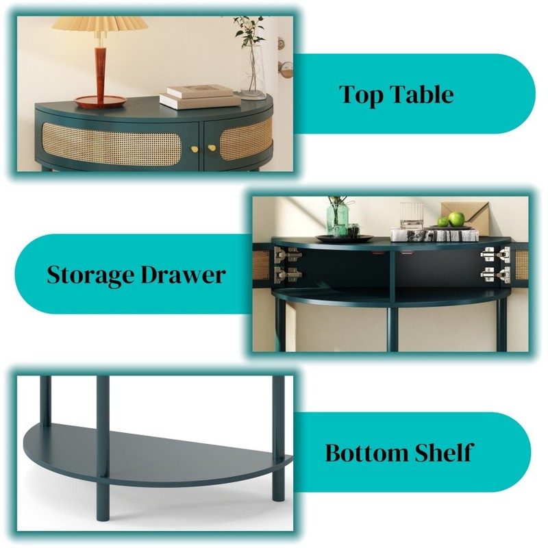 Half Moon Design End Table,Entryway Console Table with 2 Storage Cabinet gallery