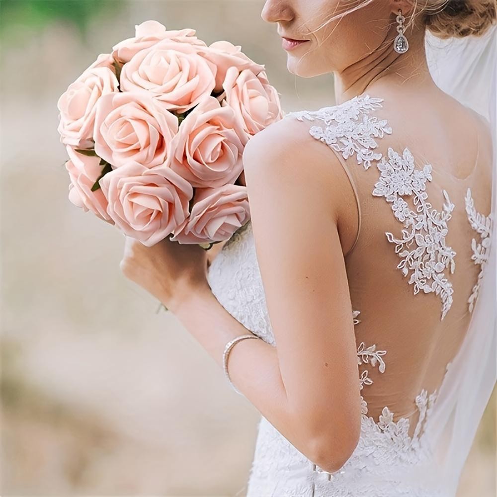 25pcs Artificial Flowers, Fake Flowers Roses W/stem For DIY Wedding Bouquets Cen gallery