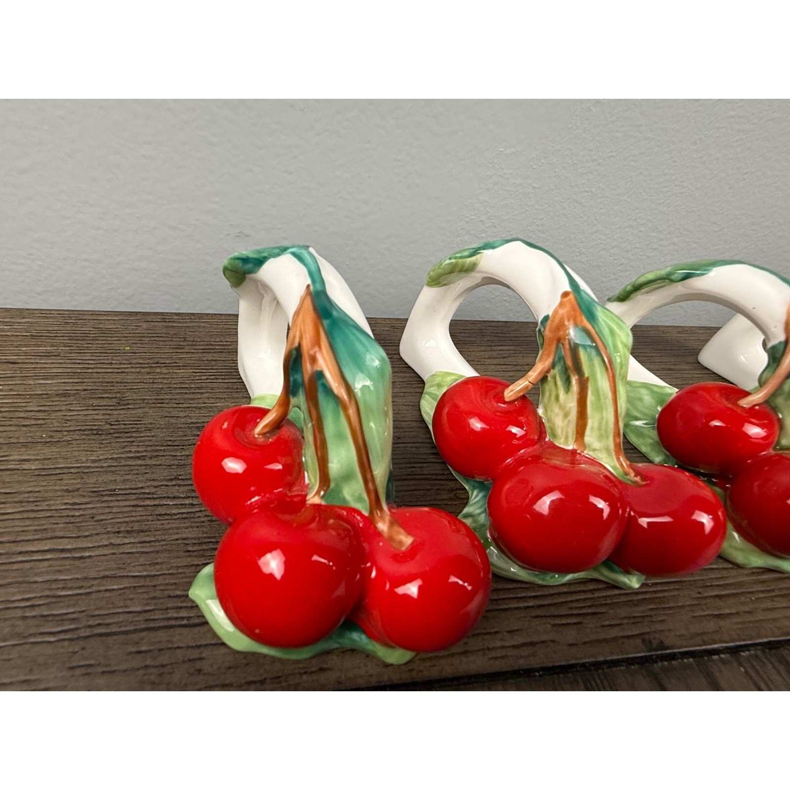 Vintage Fine Bone China Cherry Napkin Rings Set of 4 Fruit Ceramic gallery