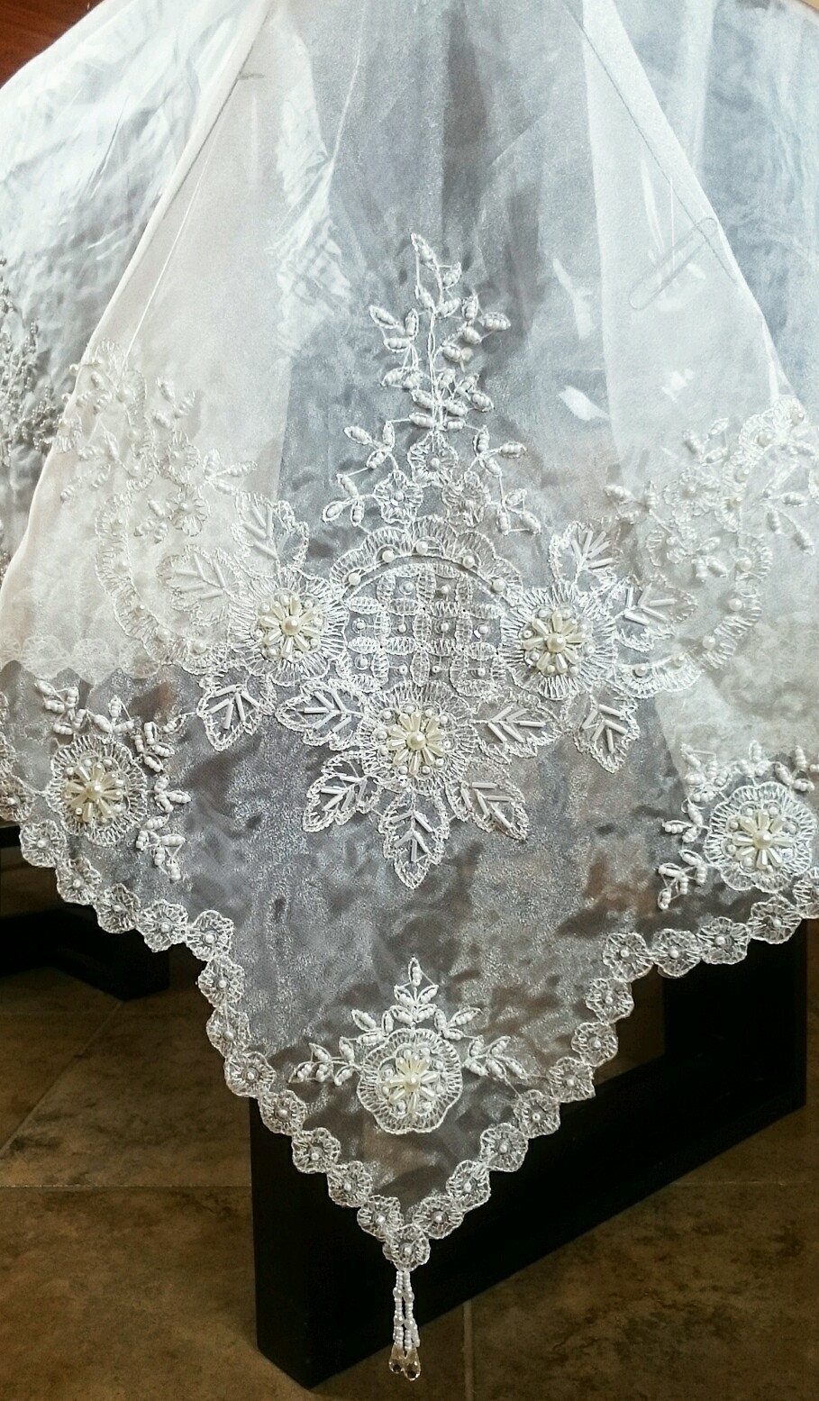 54x72" Handmade Beaded Pearl Sheer Embroidery Tablecloth Napkins Wedding Bridal gallery