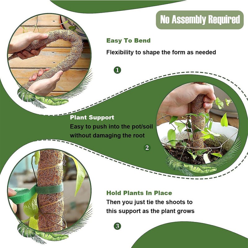 4 Pack Bendable Moss Pole 28" for Monstera Climbing Plants Support Stakes Stick gallery