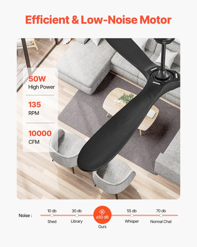 VEVOR 72" Ceiling Fan Remote Control Quiet Reversible DC Motor Wood Blade Black gallery