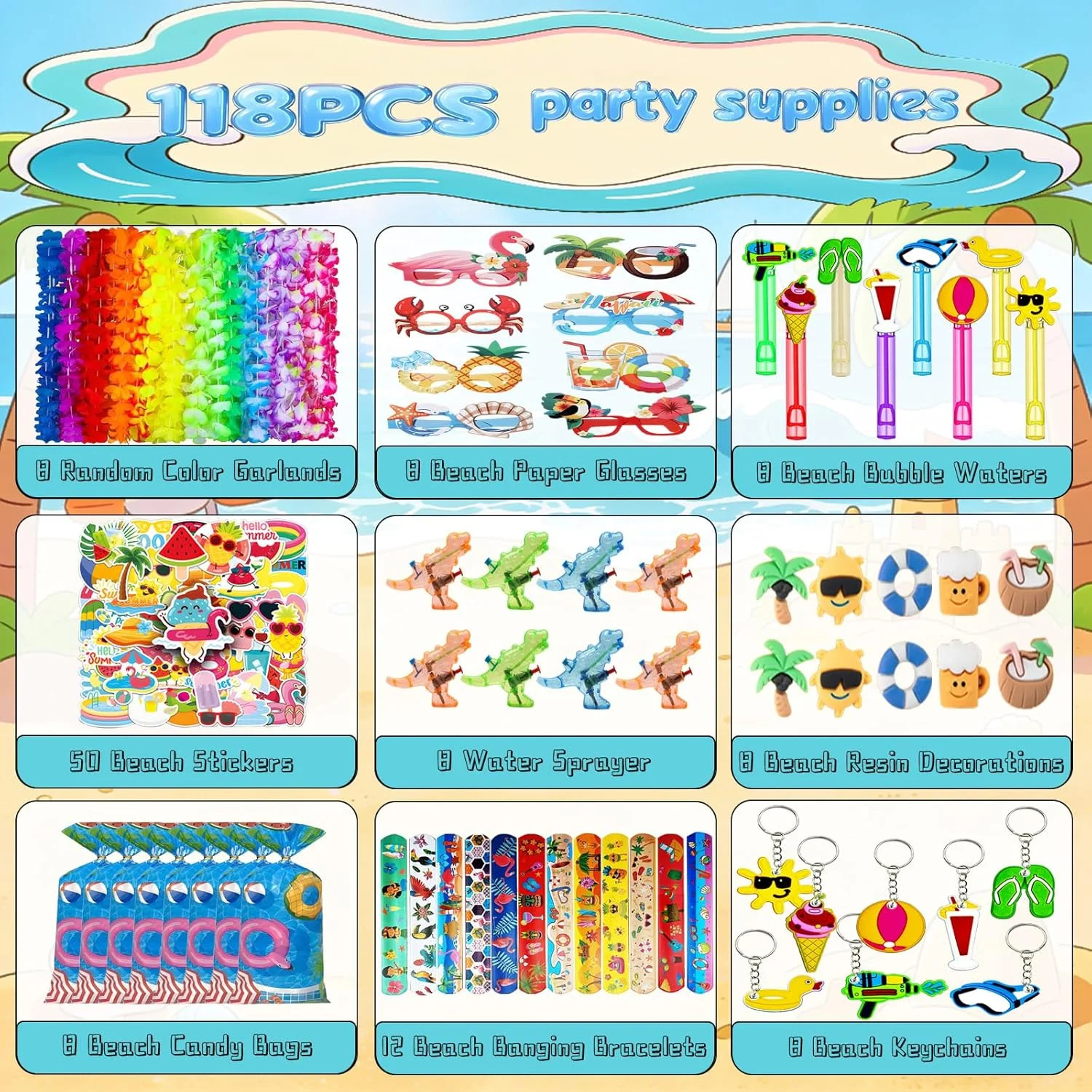 118PCS Pool Party Decorations, Beach Party Favors Set with Water Sprayers Bubble gallery