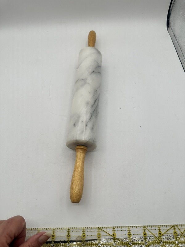 White & Gray Marble Rolling Pin 10” Barrel 18” Over All Length gallery