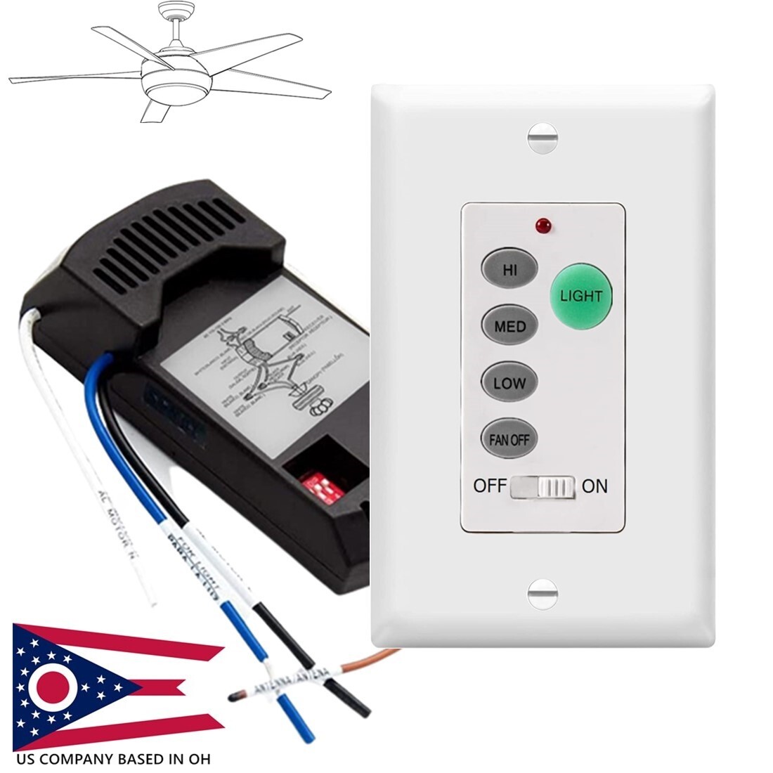 Ceiling Fan Wall Remote Control UC9050T 4DIP Switch For Harbor Breeze Hampton gallery