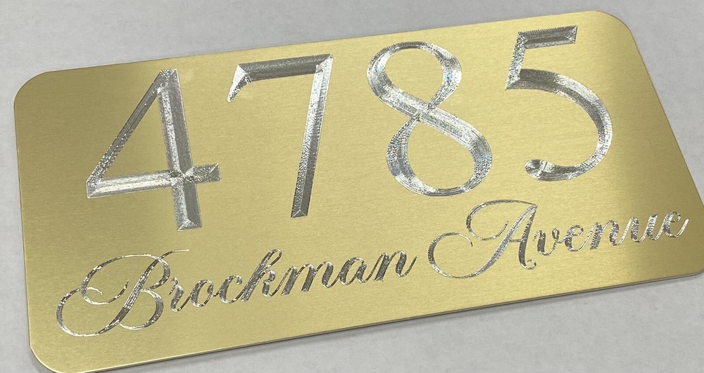 Engraved Personalized Custom House Number Street Address Metal 8x4 Gold Sign
