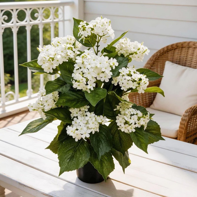 24 Inch Artificial White Hydrangea Potted Plant, 2 Pack Faux Silk Flower Bonsai gallery