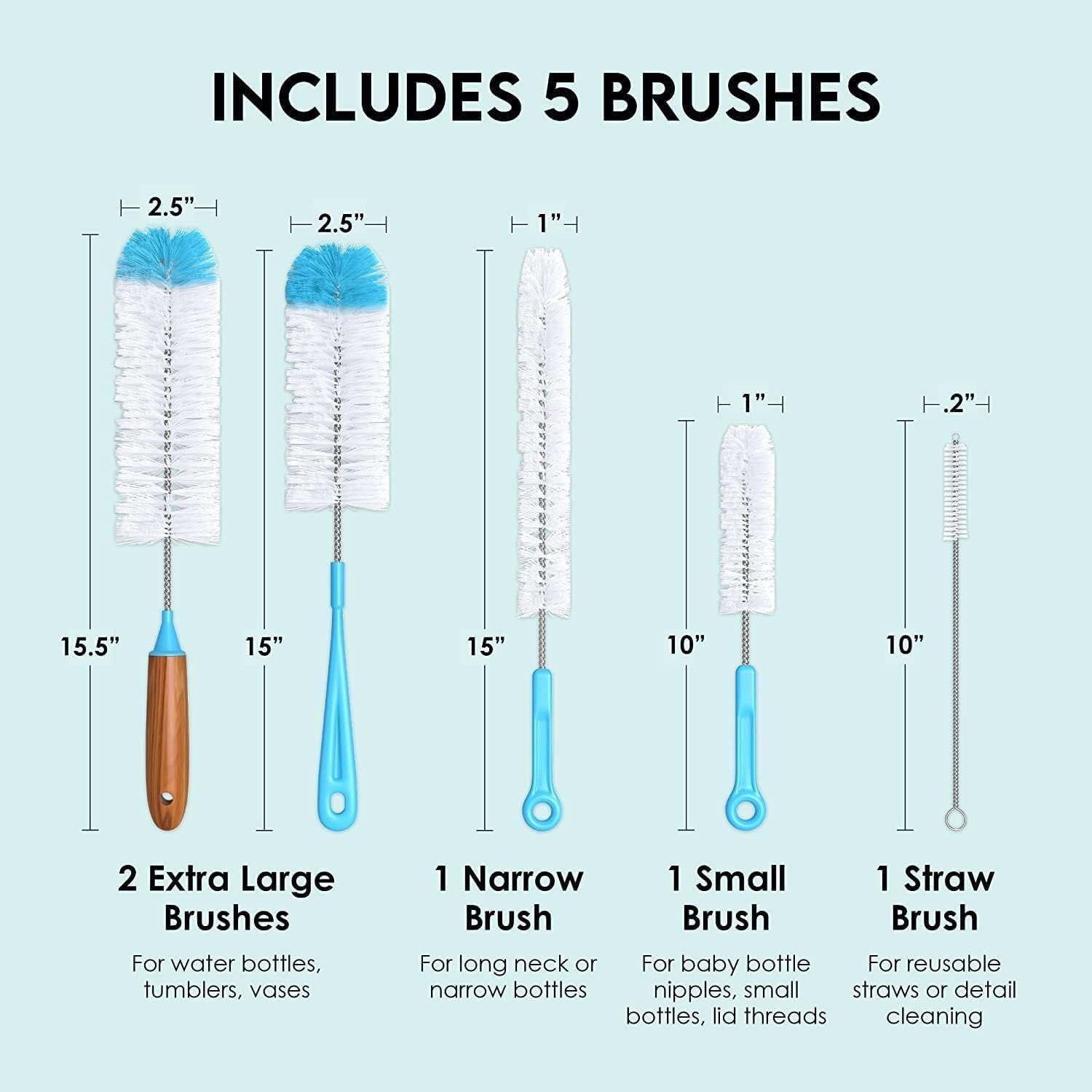 Bottle Brush Cleaner Pack - Set of 5 Bottle Brushes for Cleaning Baby Bottles, W gallery