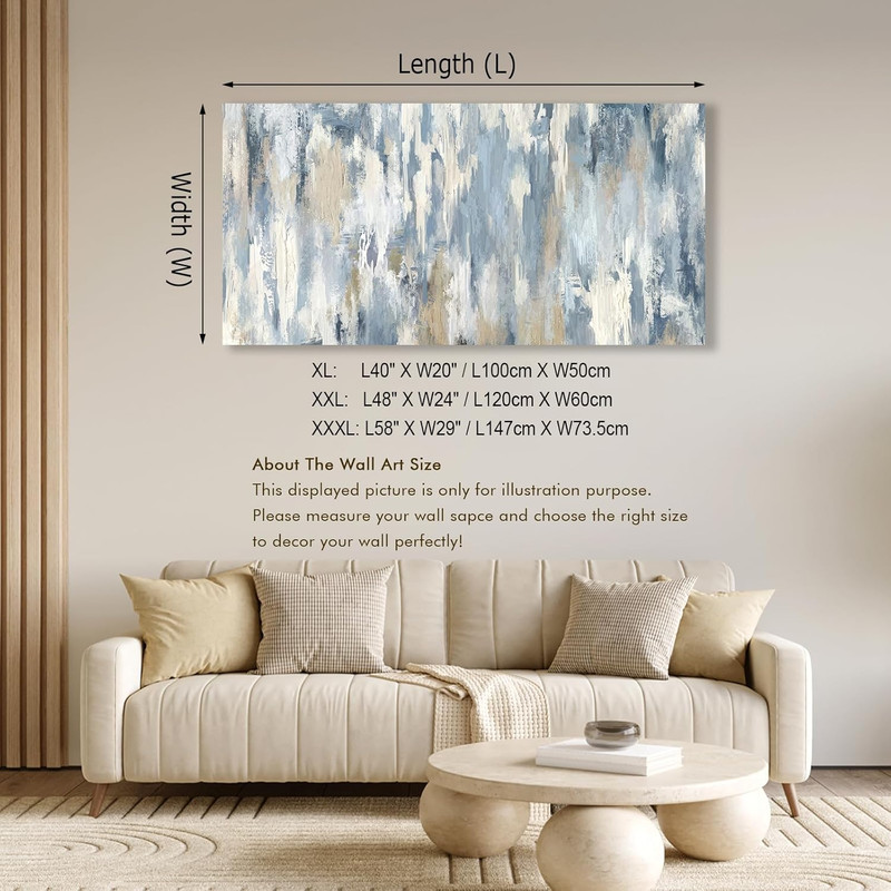 Contemporary Large Abstract Canvas Art - Gray Blue Beige 20"x40" Decor gallery