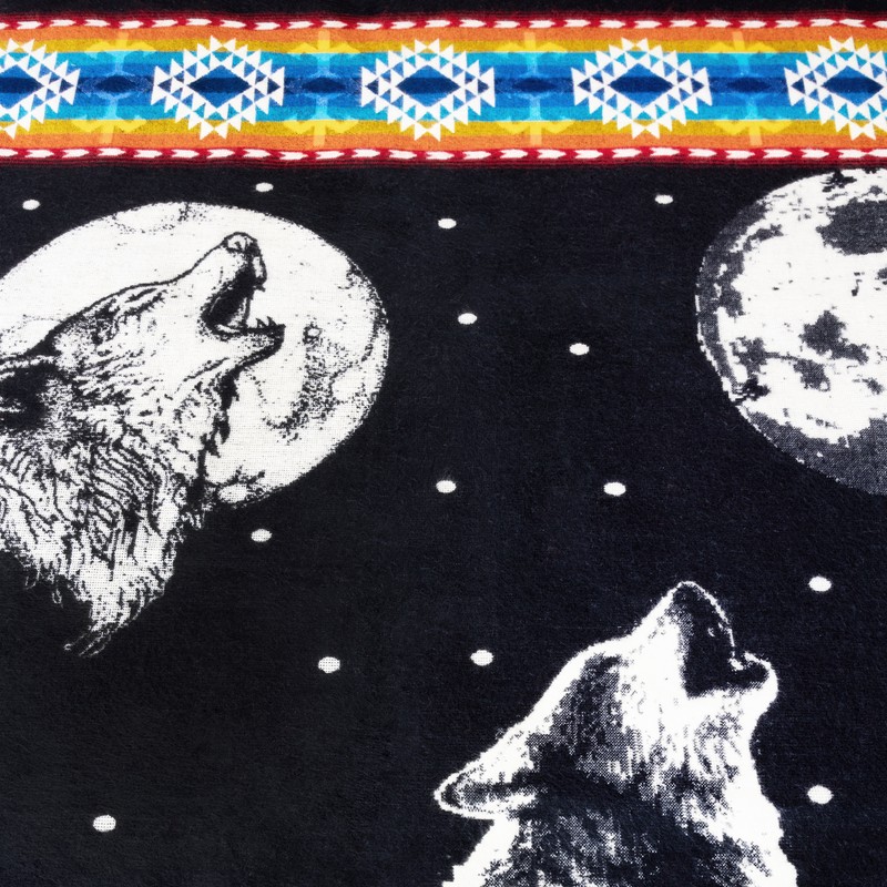 EXTRA LARGE SOFT & WARM ALPACA WOOL BLANKET 79x92" WOLF PATTERN REVERSIBLE gallery