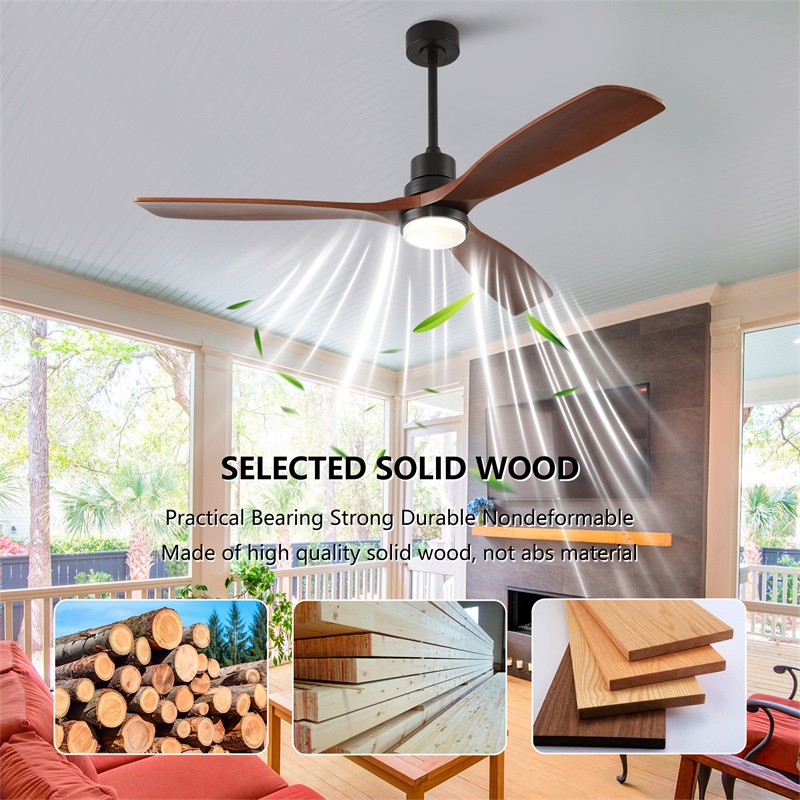 60" Modern Solid Wood Ceiling Fan with Light Reversible DC Motor Dimmable Remote gallery