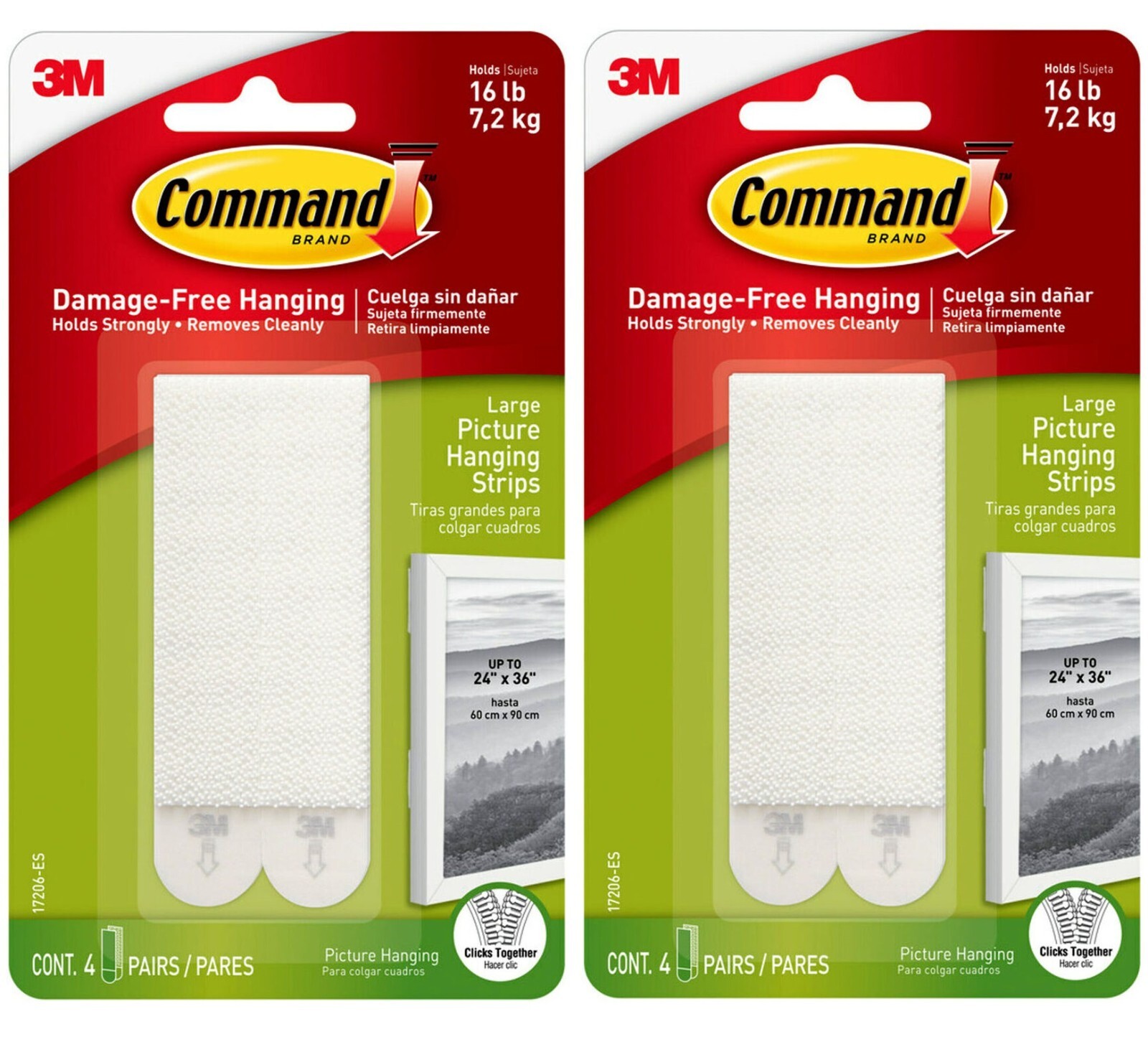 2 Packs 3M Command Large Picture Hanging Strips 4 Pairs/Pack (Total 8 Pairs) gallery