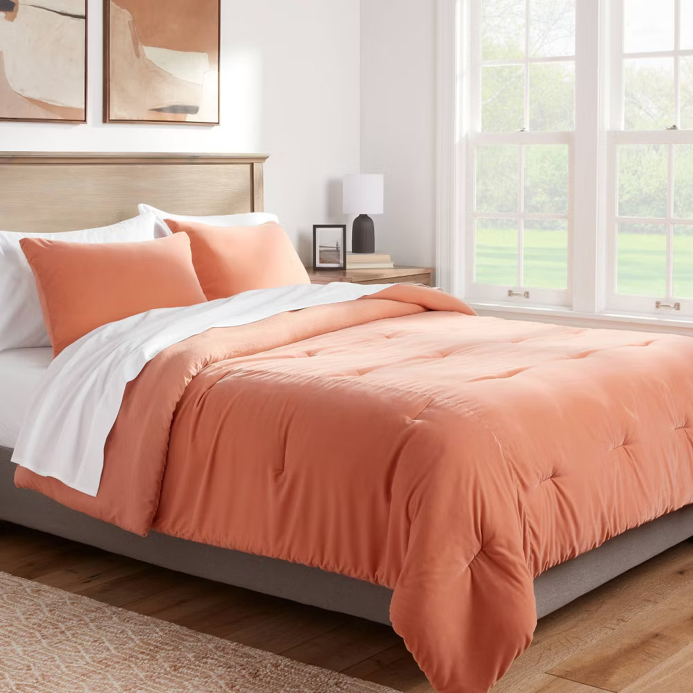 Full/Queen Lustrous Velvet Comforter & Sham Set Terracotta - Threshold gallery