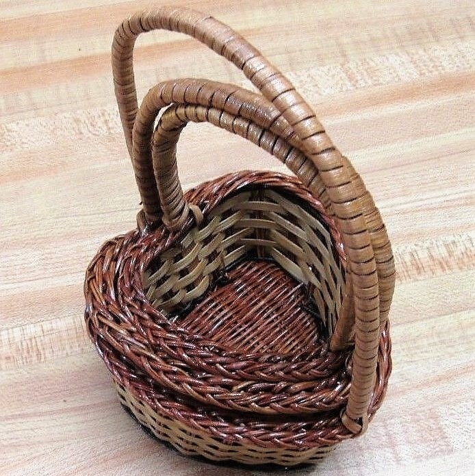 Multi Avail: Nesting Heart Woven Wicker 3-Basket Set Small Mini Gift with Handle gallery