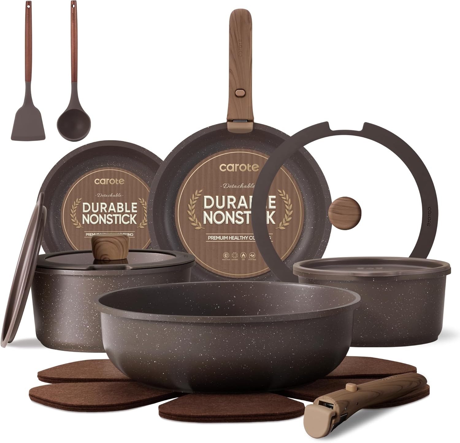 CAROTE 17PCS Pots and Pans Set Non Stick with Detachable Handle, Nonstick Cookwa gallery