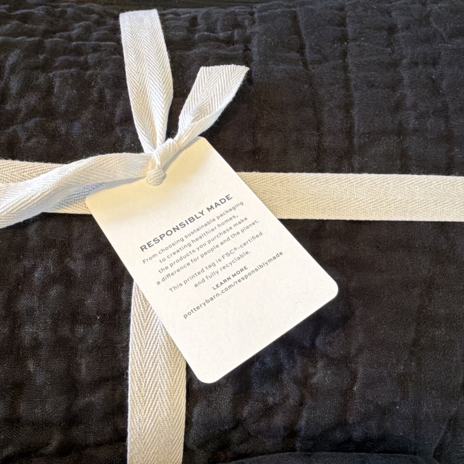 3 PCs Set Pottery Barn Belgian Flax Linen Handcrafted Quilt Queen & Shams Black gallery