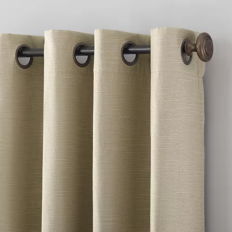 Gelso Textured Linen Polyester Blend Stone 50 In. W X 84 In. L Grommet 100% Blac gallery