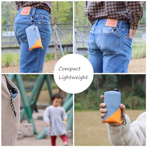 Pocket Picnic Blanket, Sandproof Lightweight Pocket 55"x60" Grey/Orange gallery