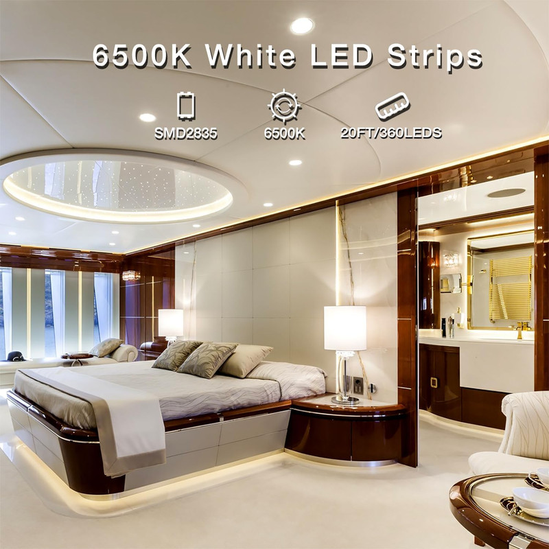 20ft Dimmable White LED Strip Light 6500K Daylight Under Cabinet Kitchen 12V gallery