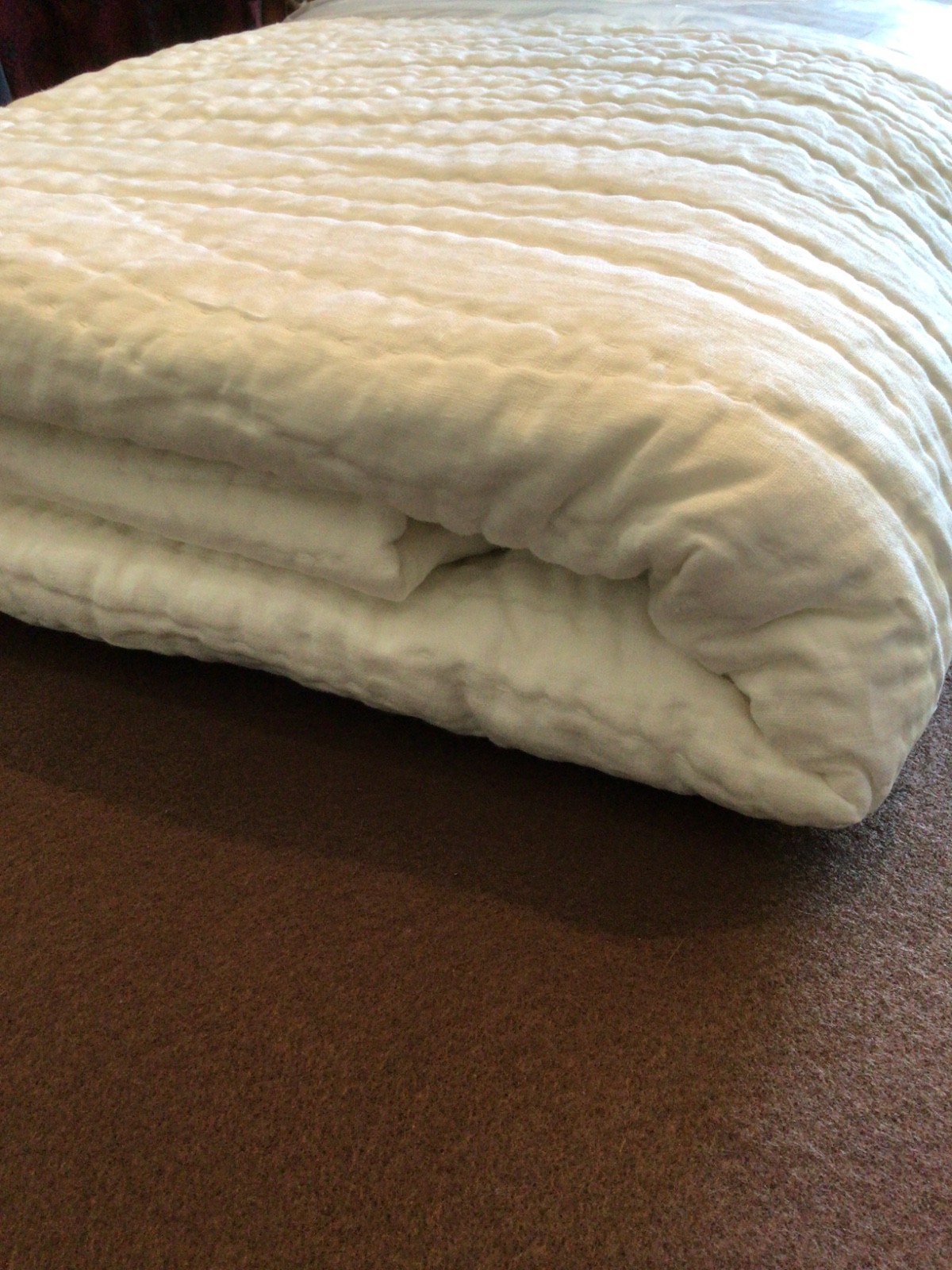 Belgian Flax Linen Handcrafted Quilt White Full/Queen Textured NWOT 92” X 88” gallery
