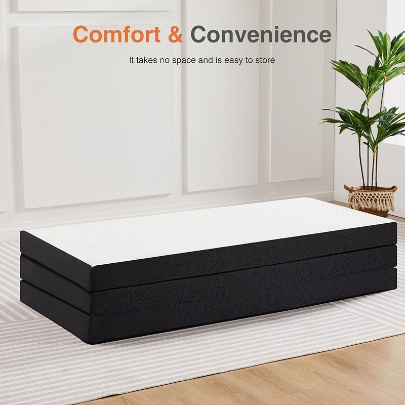 4-Inch Tri-Fold Memory Foam Folding Mattress Topper Portable for Camping, Guest gallery