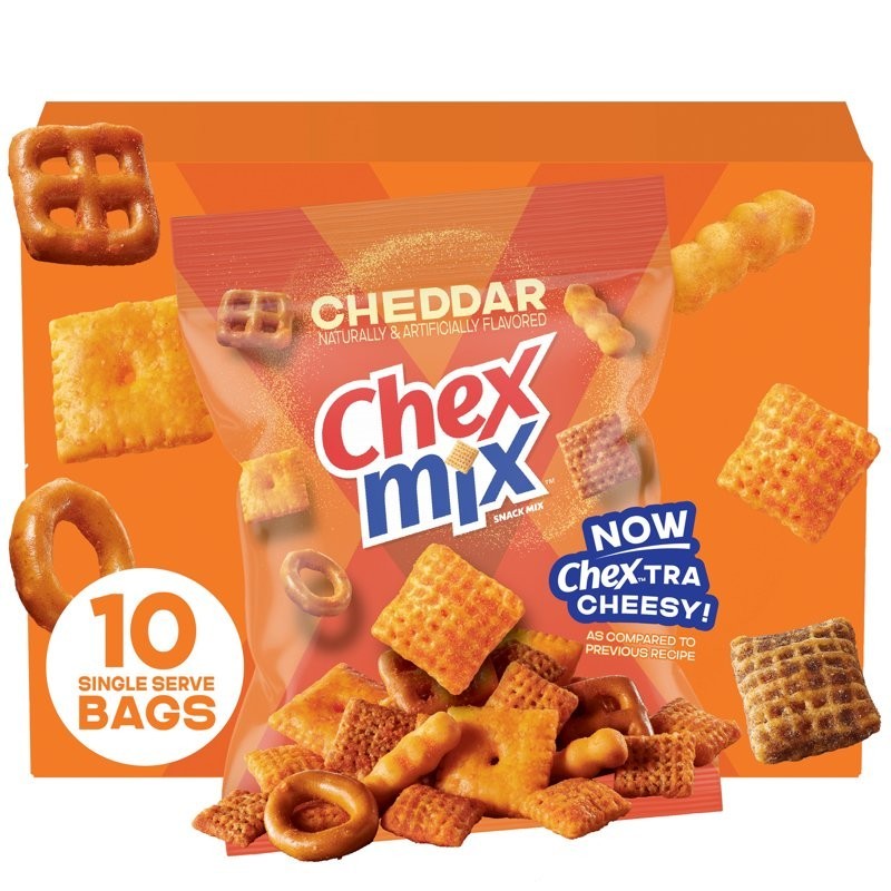 Chex Mix Cheddar Snack Mix, Single Serve Snack Bags, Multipack, 10 Count, 17.5 o gallery