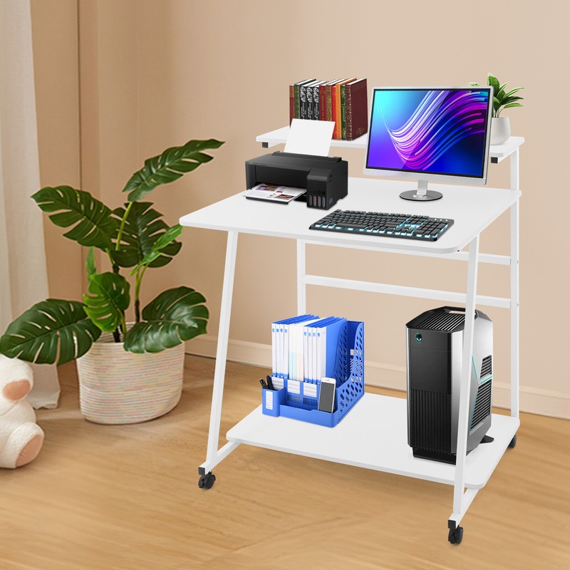 3-tier Rolling Computer Desk Capacity 55kg/121 lbs Modern Home Office Desk White gallery