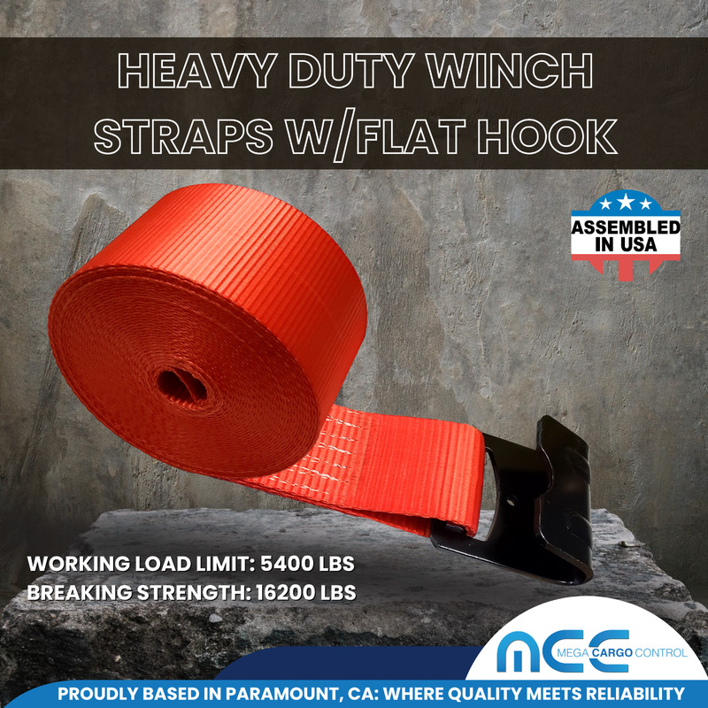USA 4"x40' 50' 60' Winch Strap Flat Hook for Flatbed Truck Trailer Farm Tie Down gallery