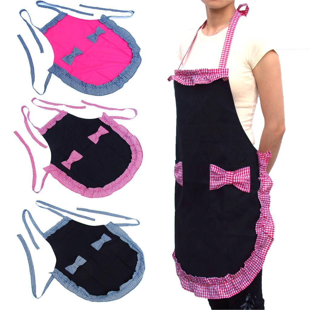 New Cute Red or Black Pocket Style Restaurant Women Bowknot Kitchen Canvas Apron gallery