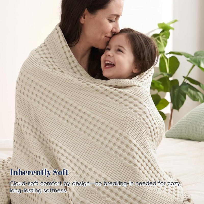 Cooling Waffle Blanket Queen Size, Lightweight 60% Rayon from Bamboo & 40% Co... gallery