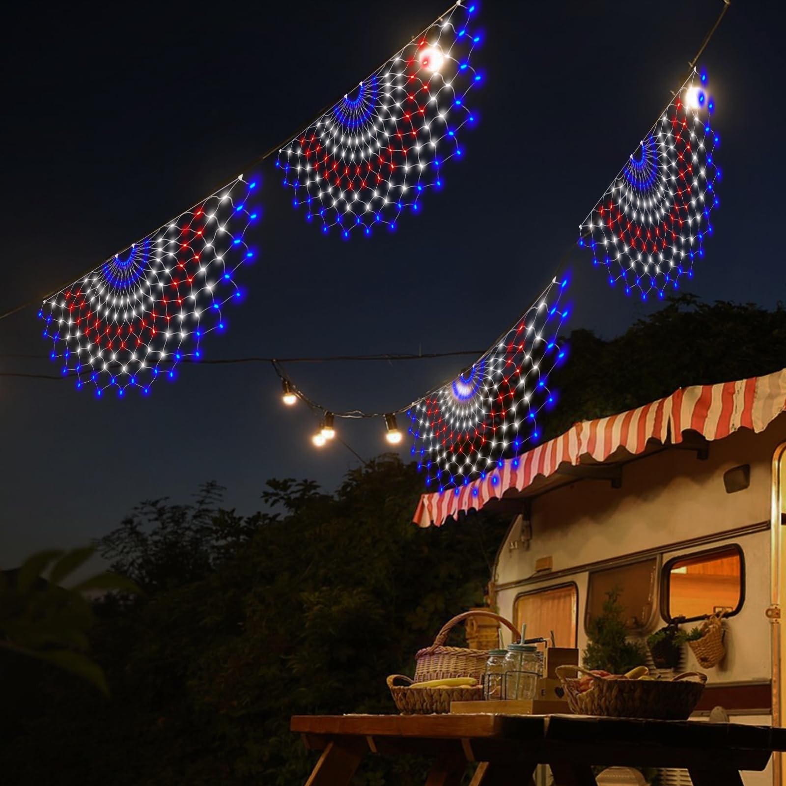 3 Pack 150 LED American Flag Banner Lights,Super Bright USA Half Fan Flag String gallery