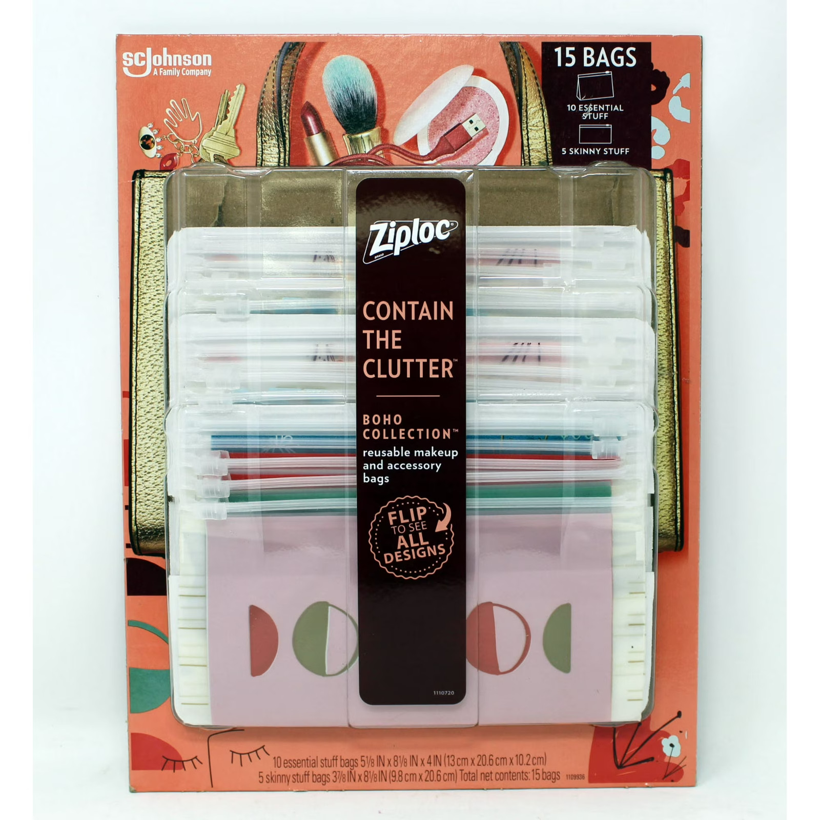 Ziploc Contain The Clutter Boho Collection Reusable Makeup & Accessory Bags 15ct gallery