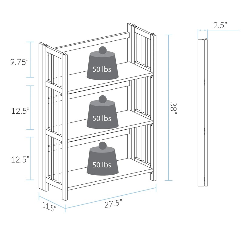 3-Shelf Folding Stackable Bookcase 27.5" Wide, Walnut, 38 in H, new gallery