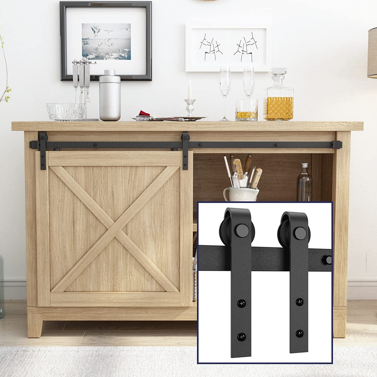 Mini Cabinet Sliding Barn single Door Hardware Kits. 4ft, 5ft, 6ft, 8ft gallery