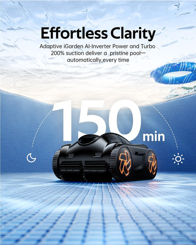 Cordless robotic pool cleaner with smart navigation for complete pool cleaning!! gallery