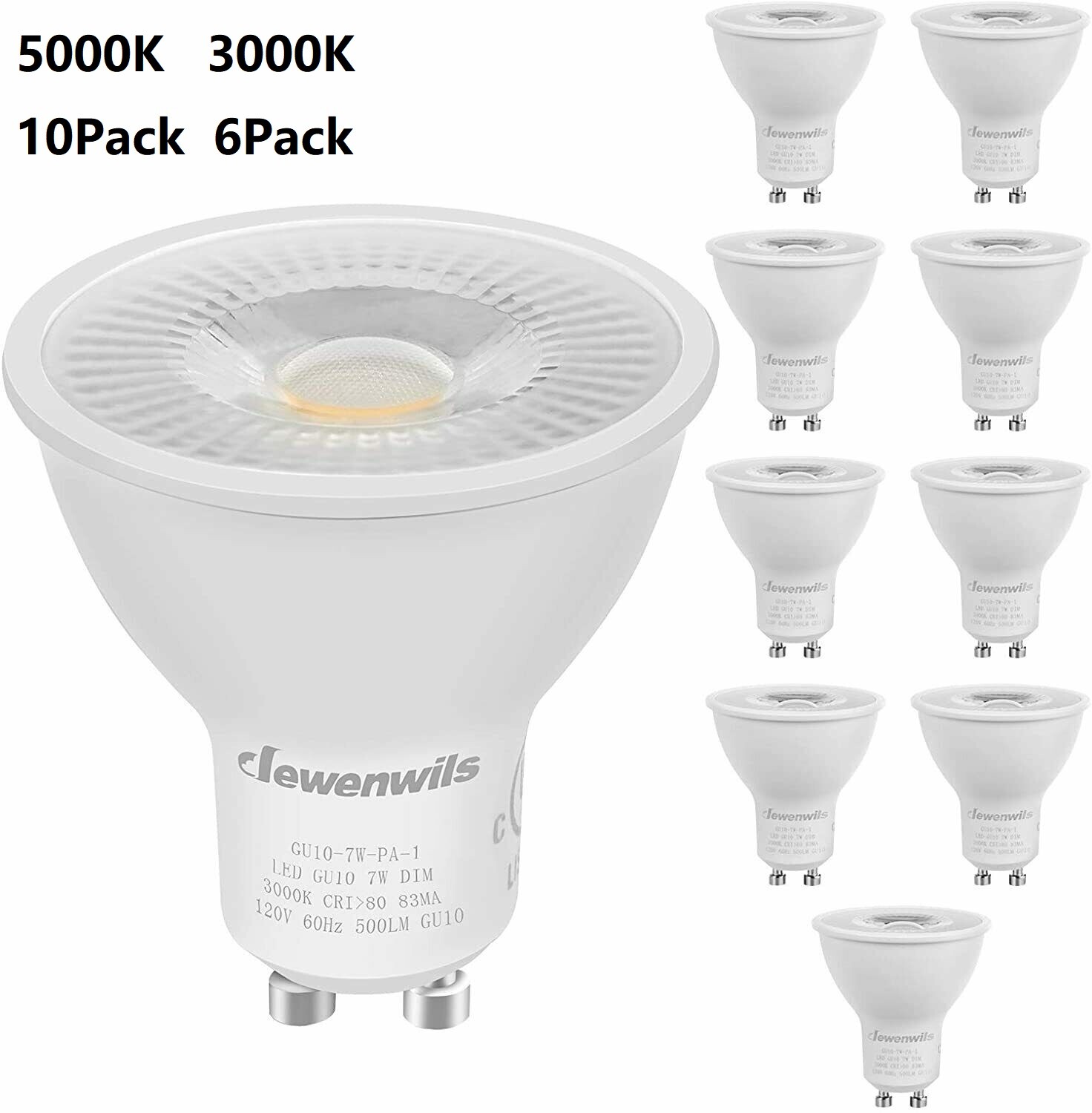 DEWENWILS 10-Pack/6-Pack GU10 LED Dimmable Bulb, 500LM, 5000K/3000K Warm White gallery