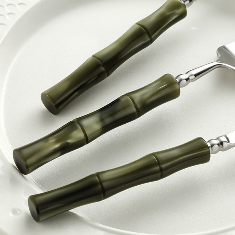 4 Piece Bamboo-Style Silverware Set 304 Stainless Steel Acrylic Handle 20 cm gallery