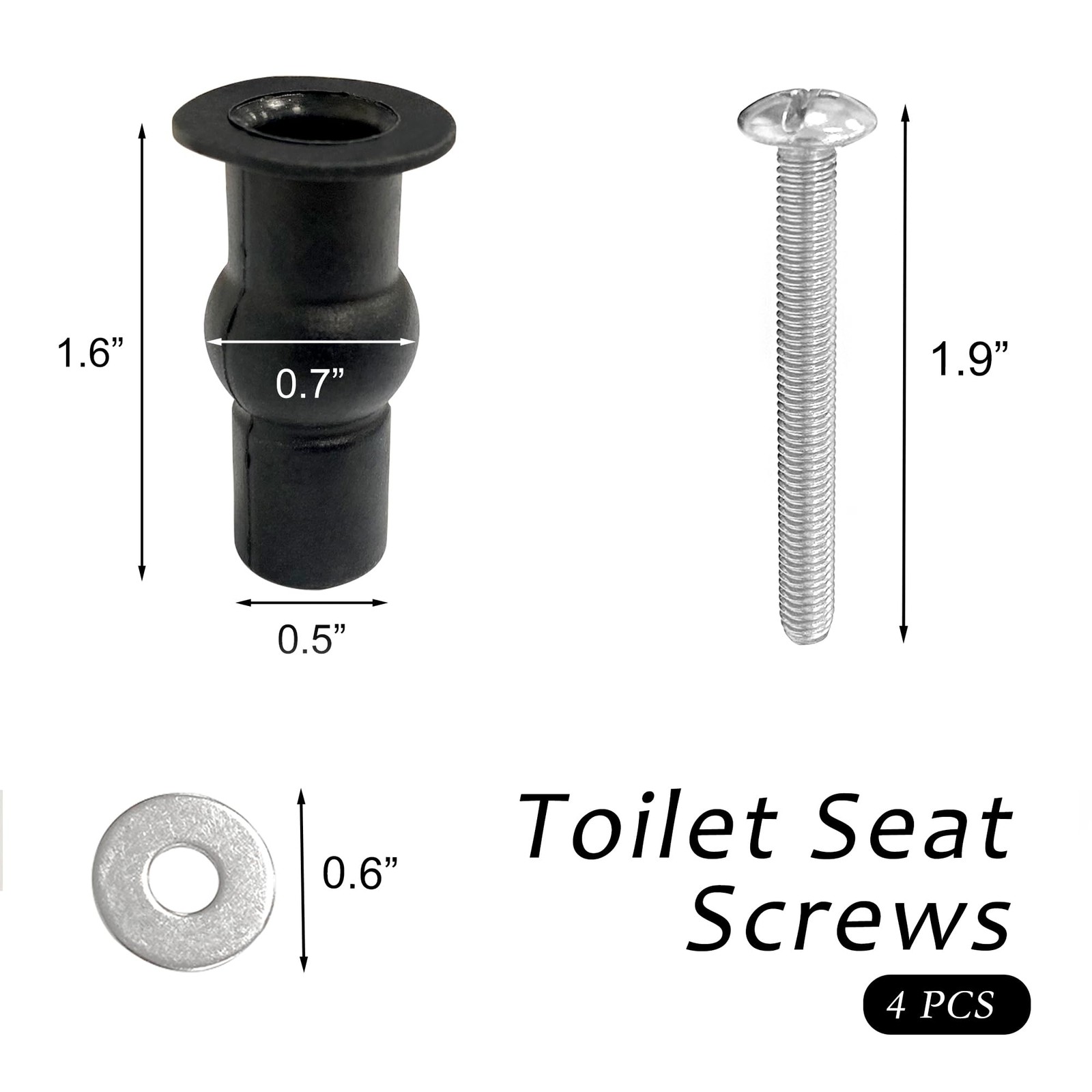 4 PCS Universal Toilet Seat Hinges Screws, Stainless Steel Rubber, Top Mount... gallery